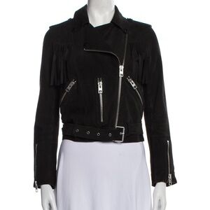 AllSaints Limited Edition Black Suede Fringe Tassel Moto Jacket, size 4